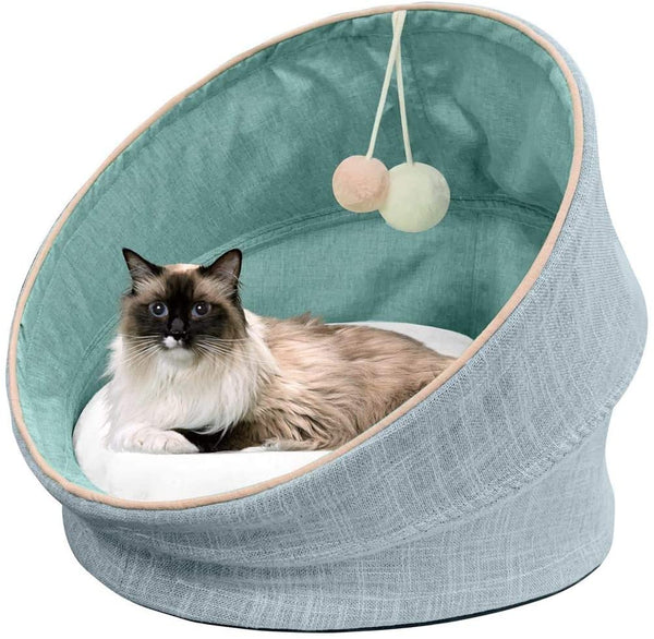 Cute Cat Bed Elevated Collapsible Covered Capsule Cave Tent