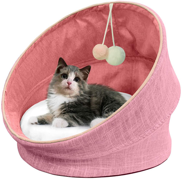 Cute Cat Bed Elevated Collapsible Covered Capsule Cave Tent